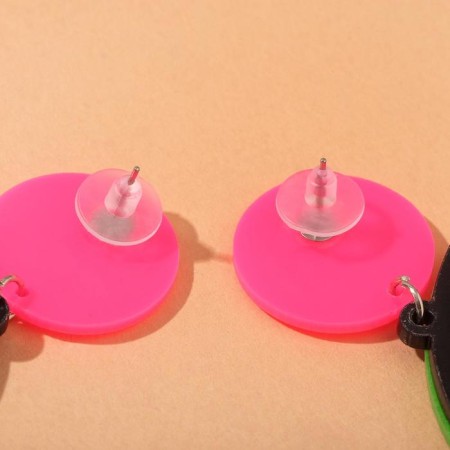 Earrings plastic "Tasty" watermelon, black-pink color-1
