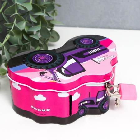 Piggy bank Metal "Tractor" with a lock and keys mix 6x14x9 cm-5