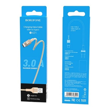 Cable Borofone BX21, Type -C - USB, 3 A, 1 m, fabric braid, golden-2
