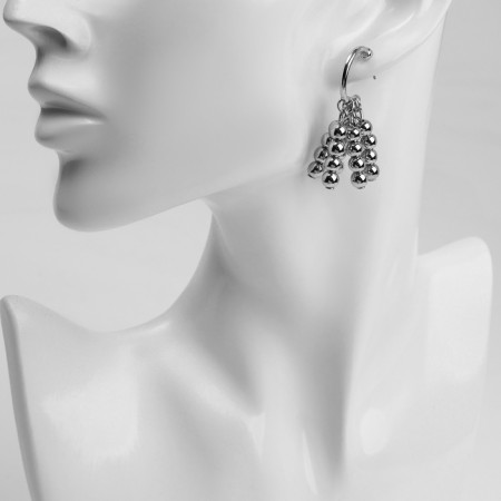 Earrings Metal "Brushes" with beads, silver color-1
