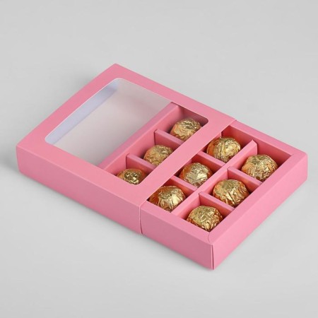 Box for 9 sweets with a shell, pink, 13.7 x 13.7 x 3.5 cm, set of 5 pcs.-2