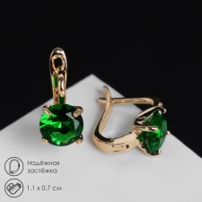 Earrings with bloom rhinestones, green color in gold