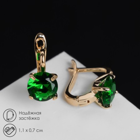 Earrings with bloom rhinestones, green color in gold