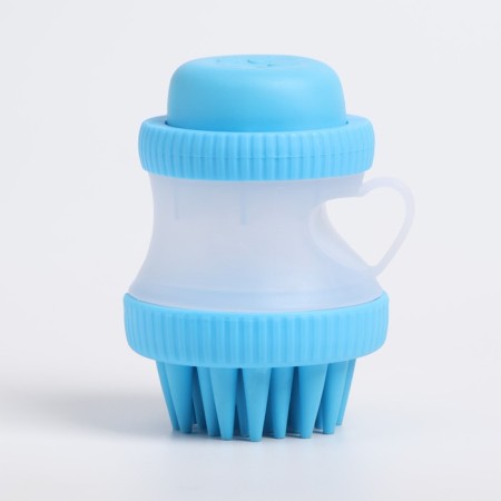 Brush for washing and massage of animals, with a shampoo container, blue-1