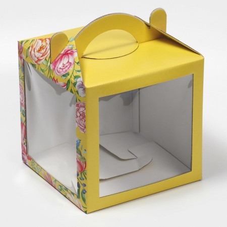 Confectionery box with a window, a chest, packaging, “watercolor flowers” ​​20 x 20 x 20 cm-1