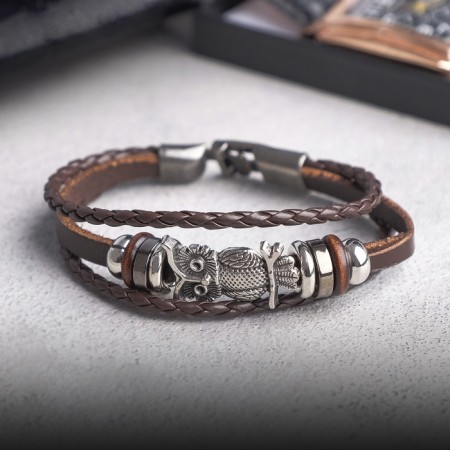 Bracelet Skin "Oblushka", brown color in black silver, 20 cm-1