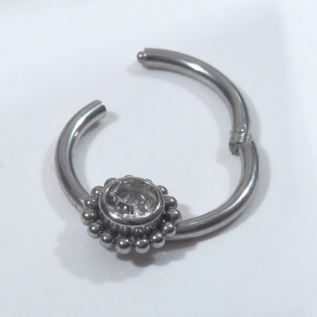 Piercing in the nose (cller) “Ring” Flower, D = 10 mm, white color in silver-2