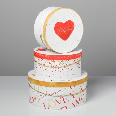 A set of round boxes 3 in 1 with a handle, gift packaging, “love”, 20 x 20 x 9.5 - 26 x 26 x 11.5 cm-2