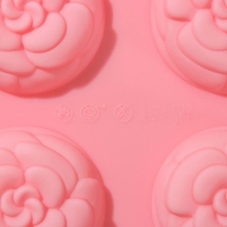 Baking shape of the share "Flowers. Peonies ”, silicone, 8 cells, 28 × 16 × 2 cm, cell diameter 5.5 cm, color mix-4