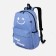 A backpack with a zipper, 3 outer pockets, blue color