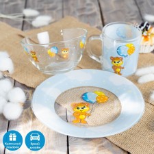 A set of children's dishes of the Mishutka shares, 3 items: a mug of 200 ml, a bowl of 450 ml, a plate d = 20 cm