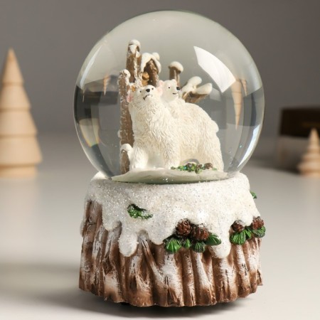 Souvenir Polystone Water Ball Music "White Bears in the Forest" 11.5x11.5x14 cm-4