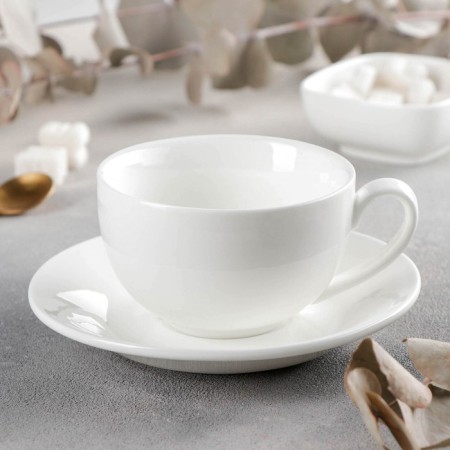 Tea steam porcelain Wilmax Olivia, 2 items: a cup 250 ml, a saucer d = 15 cm, white color