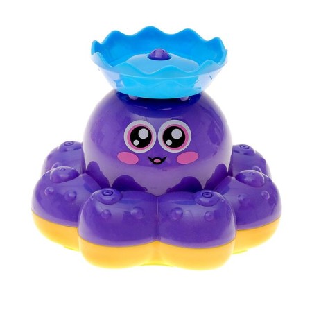 The octopus bath toy, a fountain, a button on, the color of a mix, crumb I-4