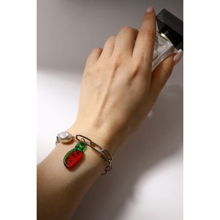 Bracelet "Arbuzik" pearls, colored in silver, l = 16 cm-1