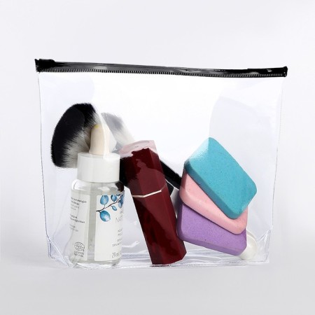 Cosmetic bag with zip-gl, transparent/black color-3
