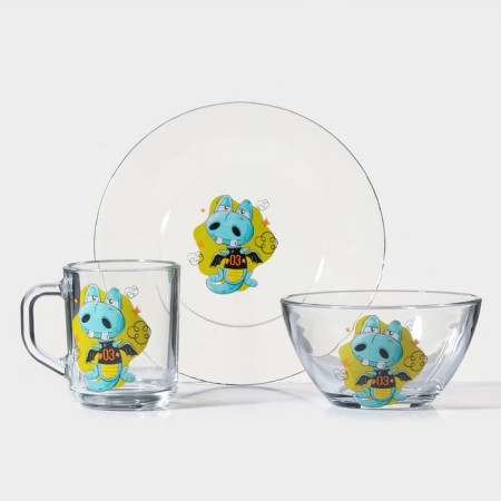 Breakfast Set "Faithful Friends", 3 items: mug 200 ml, salad bowl 450 ml, plate, MIX drawing