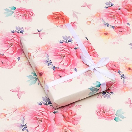 Packaging paper, Kraft white "Flower image", 50 x 70 cm-2