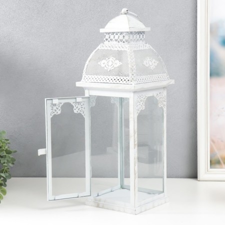 Summary metal, glass "Lantern-openwork pattern" Nr 2 pcs D-7.5, 12 cm white 15x15x46 cm-3