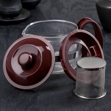 Glass teapot “Bruno”, 750 l, 16 × 11.5 × 13 cm, with metal sieve, brown color-3