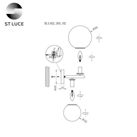 Wall lamp ST LUCE. SL1162.301.02. Gorizia. 2x40 watts, E14, 38x36 cm, brass color-6