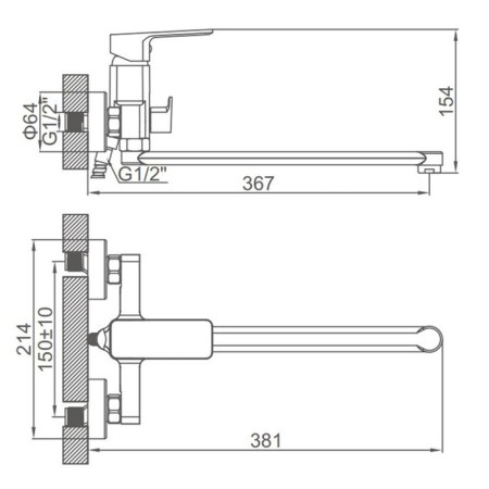 ACCOONA A71126F bath mixer, single -leaf, pour 350 mm, shower set, black-8
