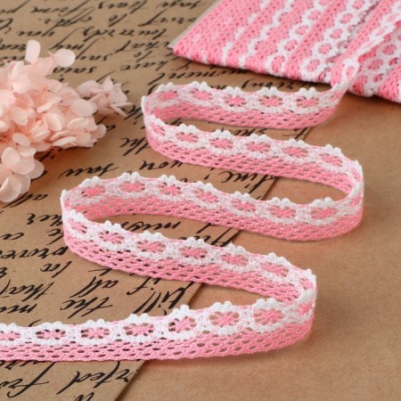 Knitted lace, 20 mm × 15 ± 1 m, pink/white color