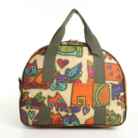 Road bag with lightning, external pocket, suitcase holder, long belt, beige color/multi -colored-1
