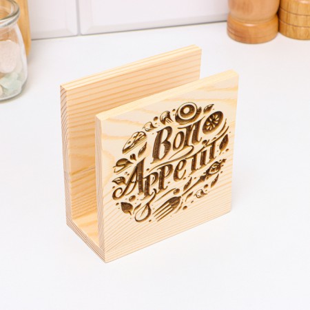 Squarean napkin "Bon Appetit", 10 x 5 x 11cm, wood-5