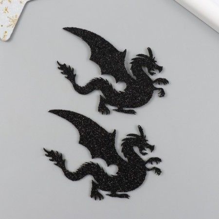 Adhesive -based decor "Dragon sits" 6x8 cm, black set 2 pcs foam glitter-2
