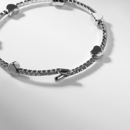 Bracelet with rhinestones "Noel" hearts, white color in silver-2