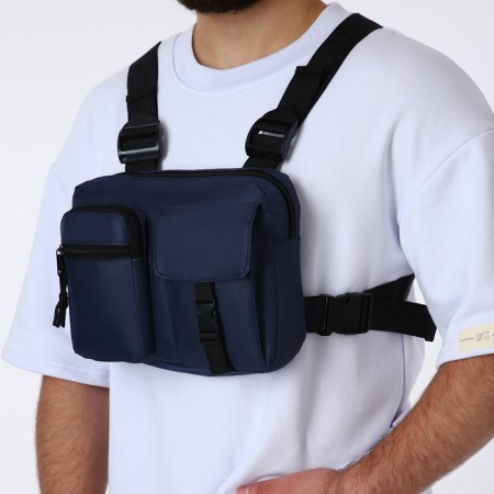 Babberry bag with zipper, 2 external pockets, blue color