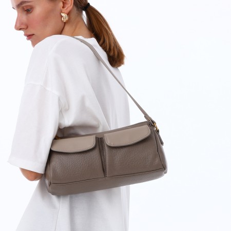 Female bag Textura, average size, beige-gray color-10