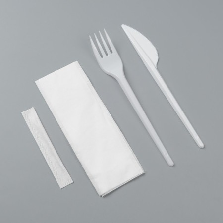 A set of disposable dishes "White" fork, knife, toothpick, napkin, 16.5 cm