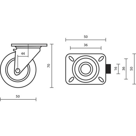 Furniture wheel, d = 50 mm, on the site, with a foot, with a latch, gray-1