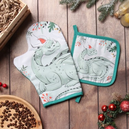 Set of kitchen. Dolyana "Fairytale Dragon": mittens 20x28 cm, severity 17x17 cm, 35% HL, 65% PE