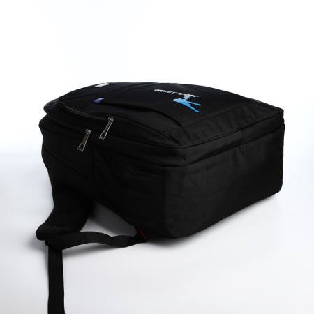 Youth backpack from textiles, 2 parts on lightning, 3 pockets, black/blue color-4