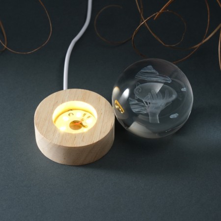 Souvenir Glass backlight "Ball. Airship" D = 6 cm stand wood, usb-8