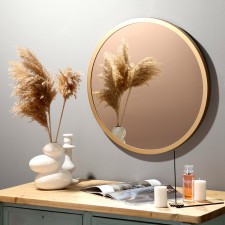 Wall mirror in a round case made of metal, d = 60, gold ruby
