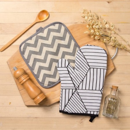 Set of shade, mittens+grabbing trend BEL/zigzag ser, 100%PE, miter 200 g/m