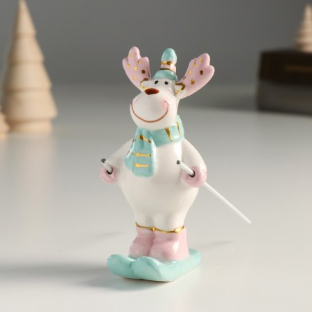 Souvenir Ceramics "Losik with pink horns in peas, skiing" 11,1x9.8x8 cm