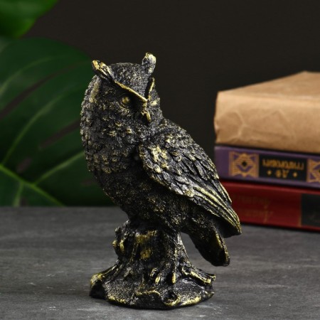 Piggy bank "Owl" black with gold, 16.5x9x12cm-1