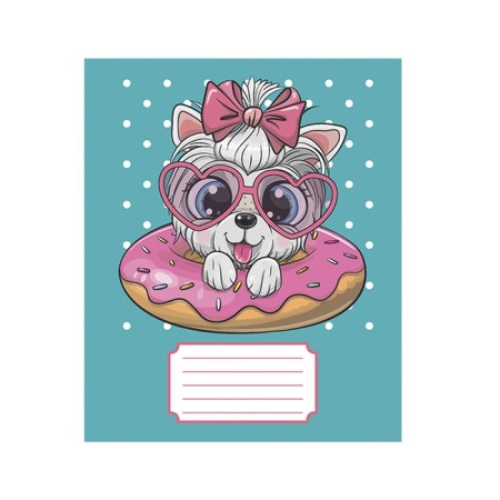 Notebook of 12 sheets in a large cage "Cuties with a bow", cover coated paper, VD-LIK, OFSET block, MIX-5