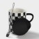 Ceramic mug with a spoon "Abstract", 400 ml, black and white color