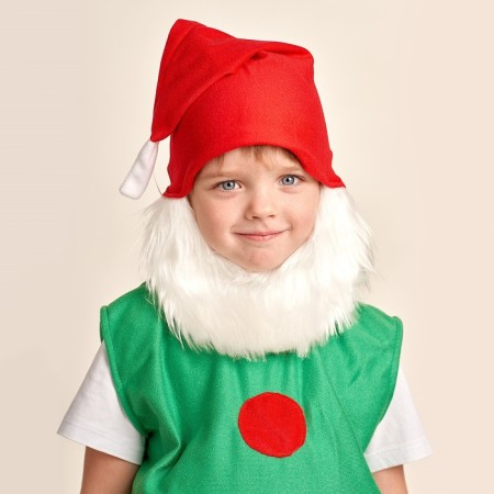 Gnome carnival costume, cap, beard, sleeveless jacket, full stomach, belt, 3-5 years old, height 104-116 cm-2