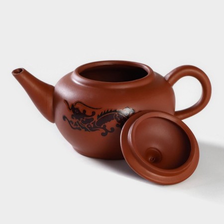 A set for the tea ceremony ceramic "Dragon", 5 items: 4 bowls 25 ml, kettle 200 ml, brown color-6