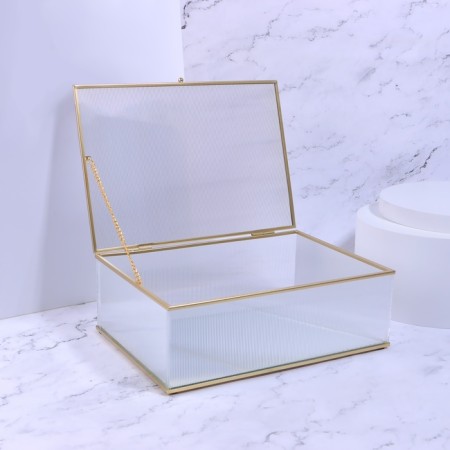 Organizer for storage "Ripples", with a lid, glass, with a mirror -bottom, 1 section, 25 × 17.5 × 8.5 cm, the color is transparent/copper-3