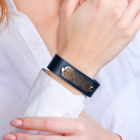 Bracelet "rich", genuine leather, steel-1