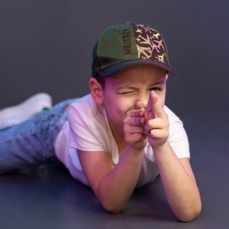 Children's cap for the boy Military, the color is green, Rr. 54-12