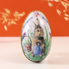 Casket Metal Easter bunny in grass with testicles 7x6.5x11 cm